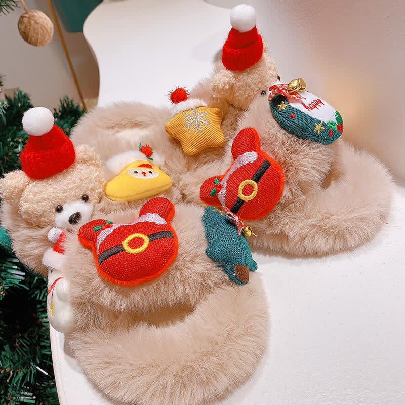 Cute Christmas Bear Plush Slipper