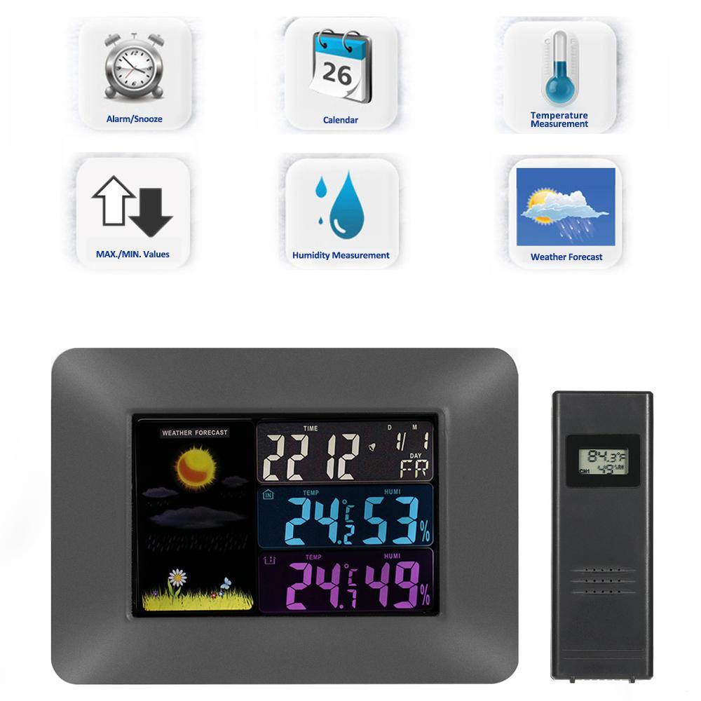 Multifunktionales kabelloses digitales Thermometer-Hygrometer, bunte LCD-Wettervorhersageuhr 