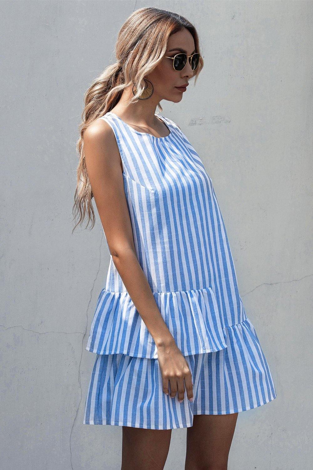 Striped Tiered Ruffle Detail Dress