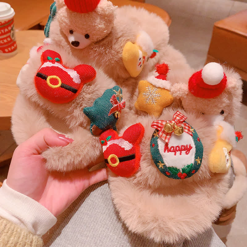 Cute Christmas Bear Plush Slipper