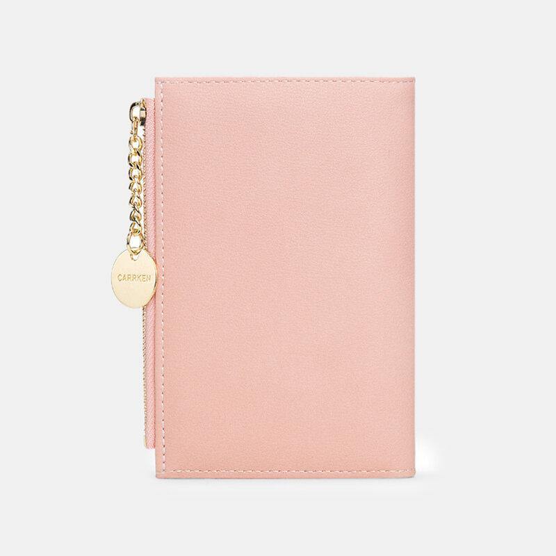 Women PU Leather Thin Solid Color Bifold Card Holder Wallet