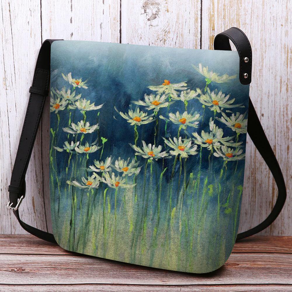 Women Felt Flowers Pattern Prints Crossbody Bag Shoulder Bag