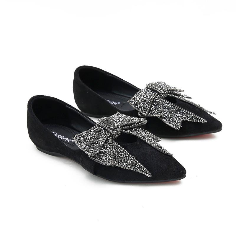 Women Large Bowknot Rhinestone Flat Loafers