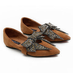 Women Large Bowknot Rhinestone Flat Loafers