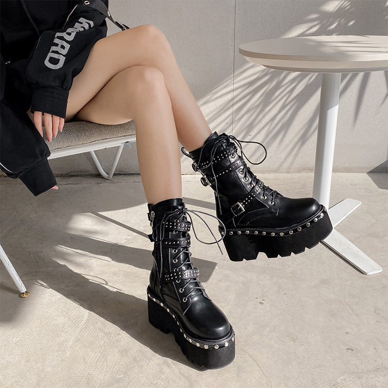 Women's Ankle Boots Platform Boots with Rivets Accent