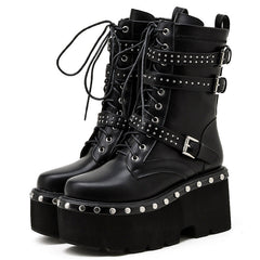 Women's Ankle Boots Platform Boots with Rivets Accent