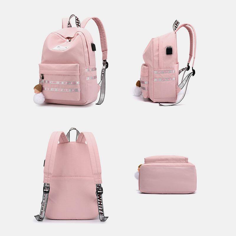 Mochila escolar para estudiantes al aire libre de viaje informal de gran capacidad para mujer con mochila resistente al desgaste con carga USB 