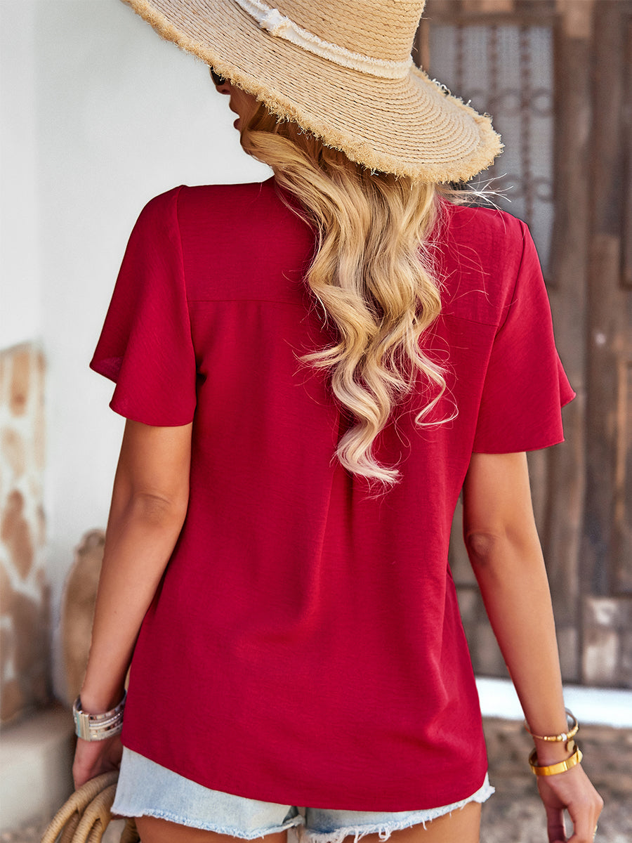 Women's T-Shirts Solid Loose Casual Short-Sleeved V-Neck T-Shirts