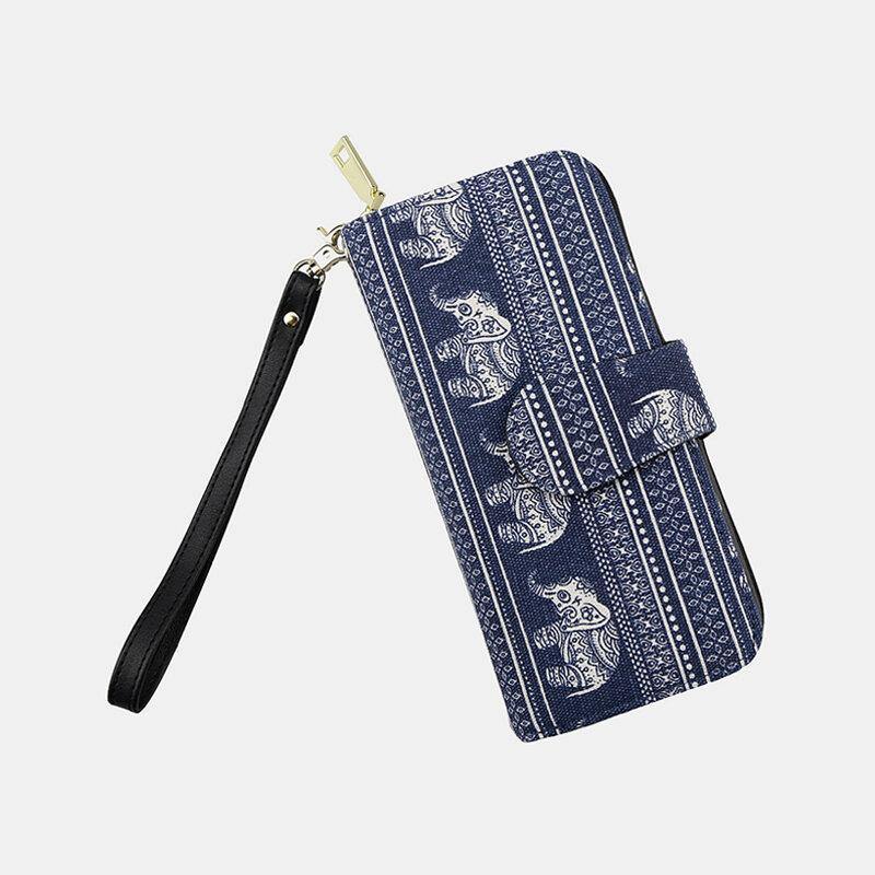 Women Canvas Bohemian Style Printing Long Clutch Purse Wallet