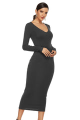 V Neck Ribbed Maxi Sweater Dress