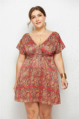 Printed Plunge Plus Size Dress