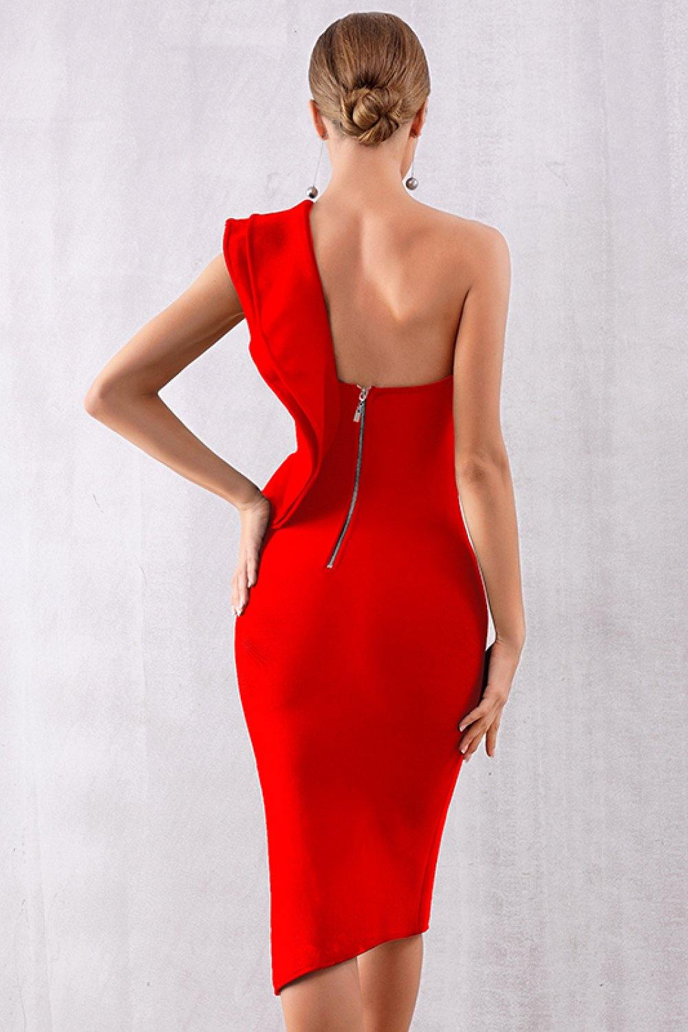 One Shoulder Side Slit Evening Dress