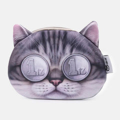 Women Cartoon 3D Cat Head Personality Cute Small Storage Bag Coin Bag