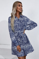 Ditsy Leopard Button Down Belted Dress