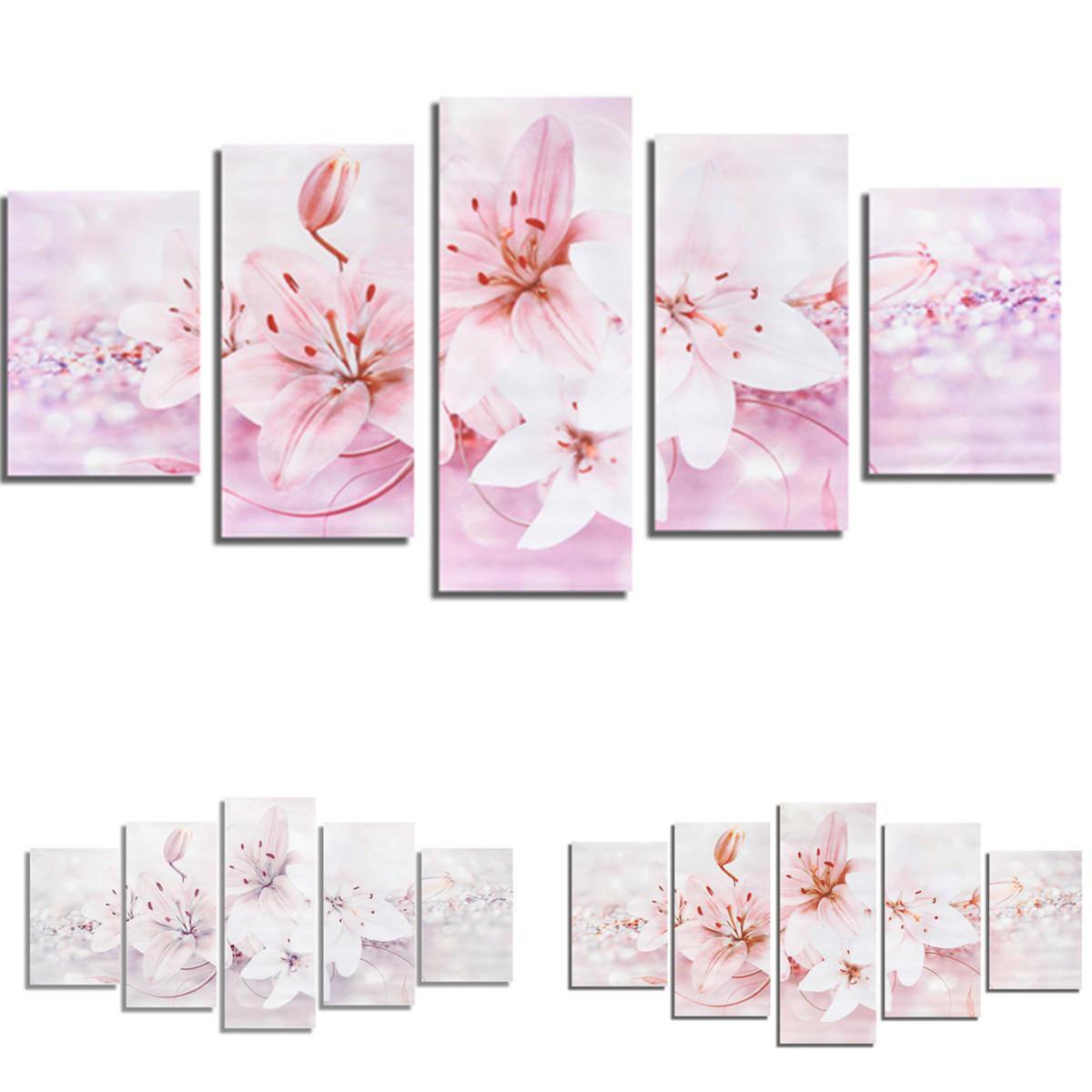 5PCS Lilies Frameless Modern Canvas Painting Mural Wall Picture Paintings Home Decoration