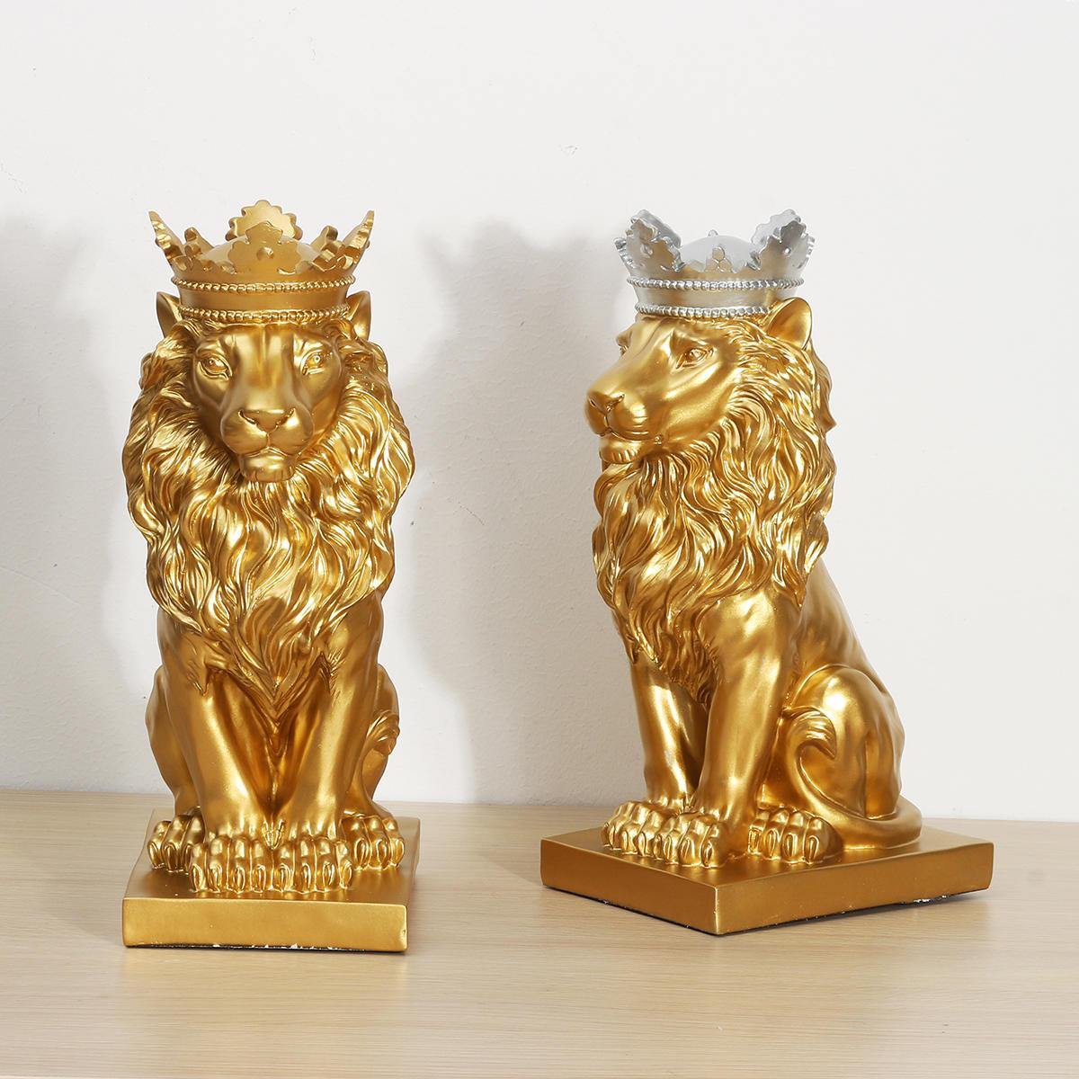 Nordic Style Crown Lion Statue Handicraft Decorations for Home Office Hotel Desk