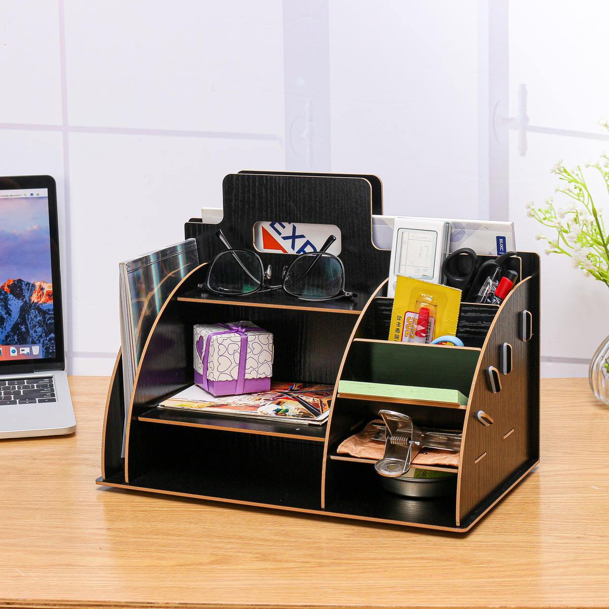 Wooden Desktop Organizer Office Supplies Storage Rack Wooden Desk Organizer Home Office Supply Storage Rack