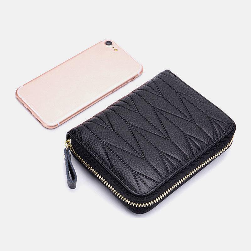 Women Genuine Leather RFID Multifunction Multi Card Slot Travel Small Wallet