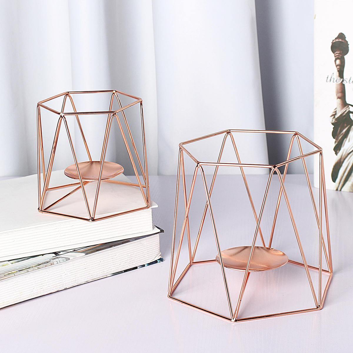 Metal Candle Holders Geometric Hexagon  Candle Holder Wedding Home Decor Tabletop Lantern