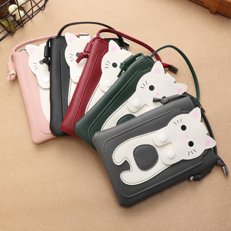 Bolso de teléfono de 6,3 pulgadas con diseño de gatito de gato superbonito de piel sintética para mujer, bolso pequeño de almacenamiento, bandolera 