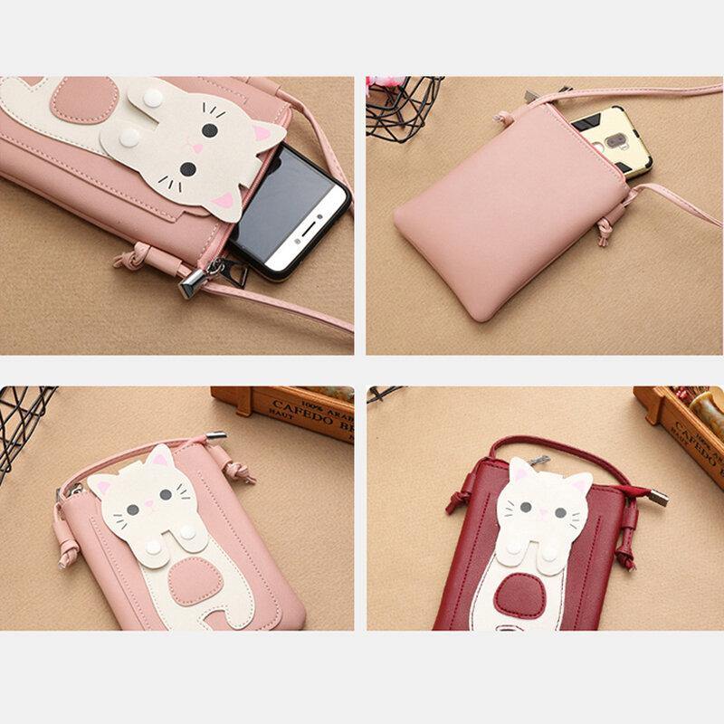 Bolso de teléfono de 6,3 pulgadas con diseño de gatito de gato superbonito de piel sintética para mujer, bolso pequeño de almacenamiento, bandolera 