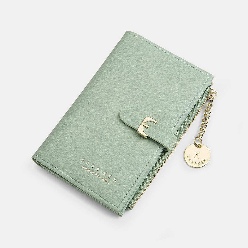 Women PU Leather Thin Solid Color Bifold Card Holder Wallet