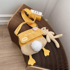 Women Lamb Wool Cute Soft Cartoon Duck Shape All-match Small Shoulder Bag Crossbody Bag