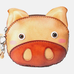 Unisex Genuine Leather Casual Cute Outdoor Cartoon Animal Pig Shape Small Coin Bag Wallet