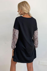 Leopard Print Sleeve Sweatshirt Dress