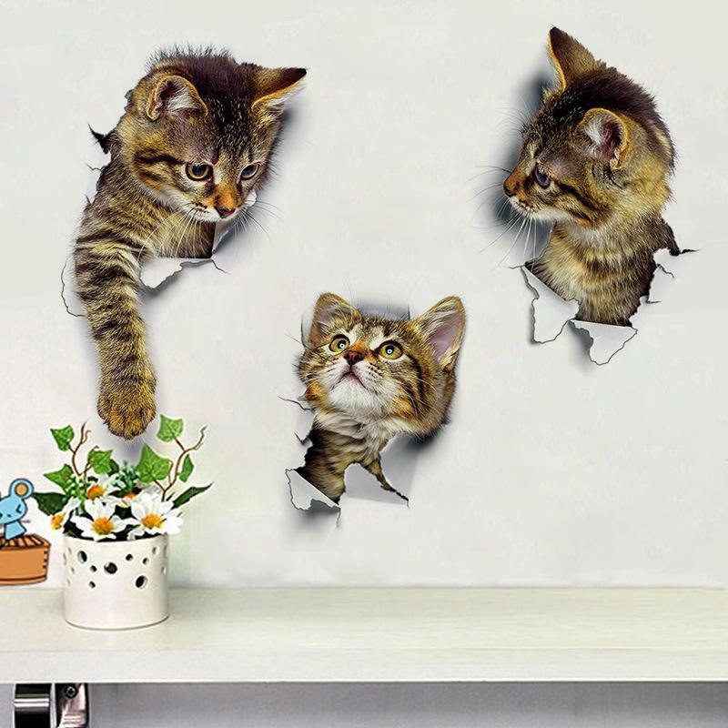 3D Cute Cat Wall Stickers Toliet Stickers  Decorations Creative Animal Wall Stickers Decorate Your Home Like A Makeup Artist