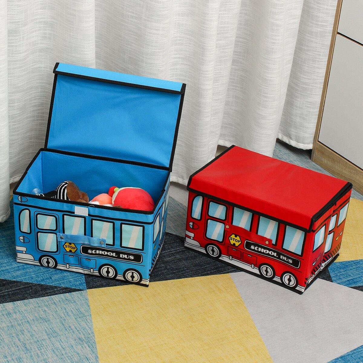 1.8L Waterproof Bus Shape Children Kids Toys Storage Box Foldable Non-woven Cartoon Car Pattern Toys Basket