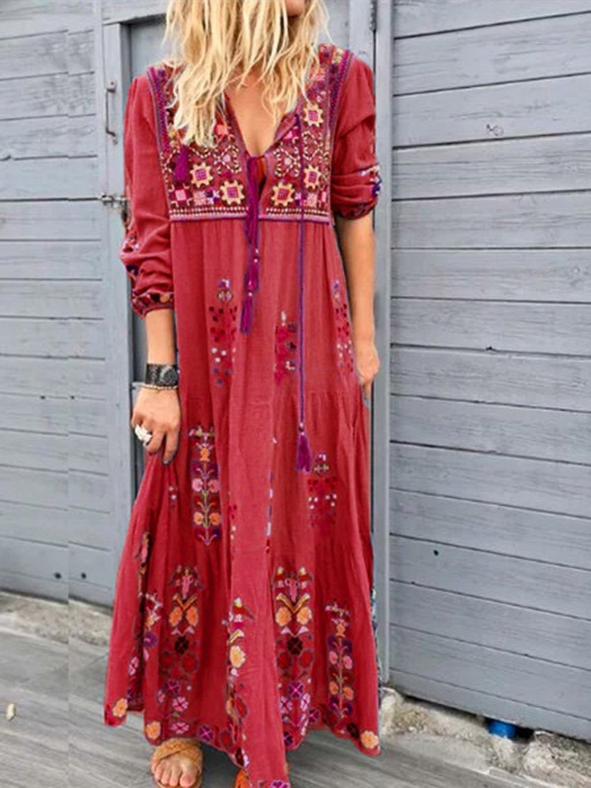 Casual Cotton-Blend Dress Women Plus Size Fashion Long Sleeve Summer Dress