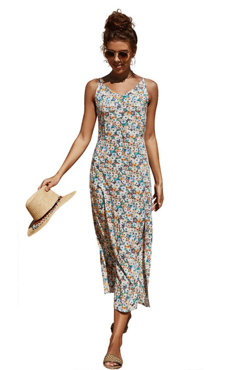 Floral Sleeveless V-Neck Midi Dress