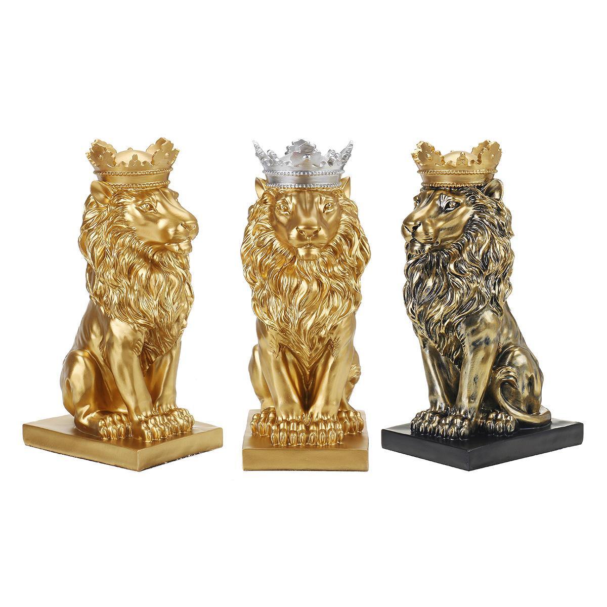 Nordic Style Crown Lion Statue Handicraft Decorations for Home Office Hotel Desk