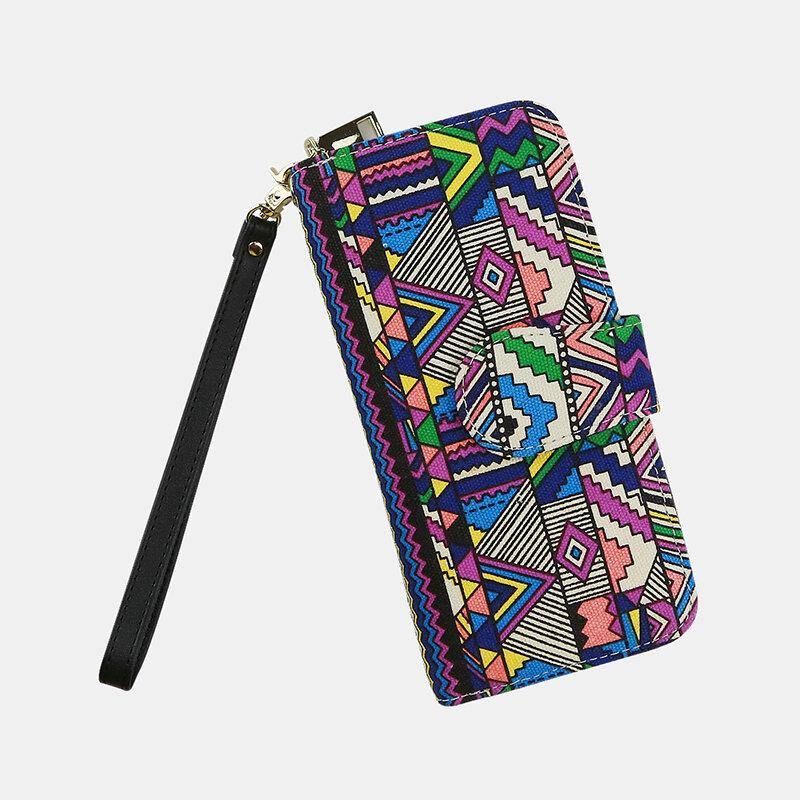 Women Canvas Bohemian Style Printing Long Clutch Purse Wallet