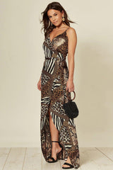 Leopard Wrap Maxi Dress With Slit