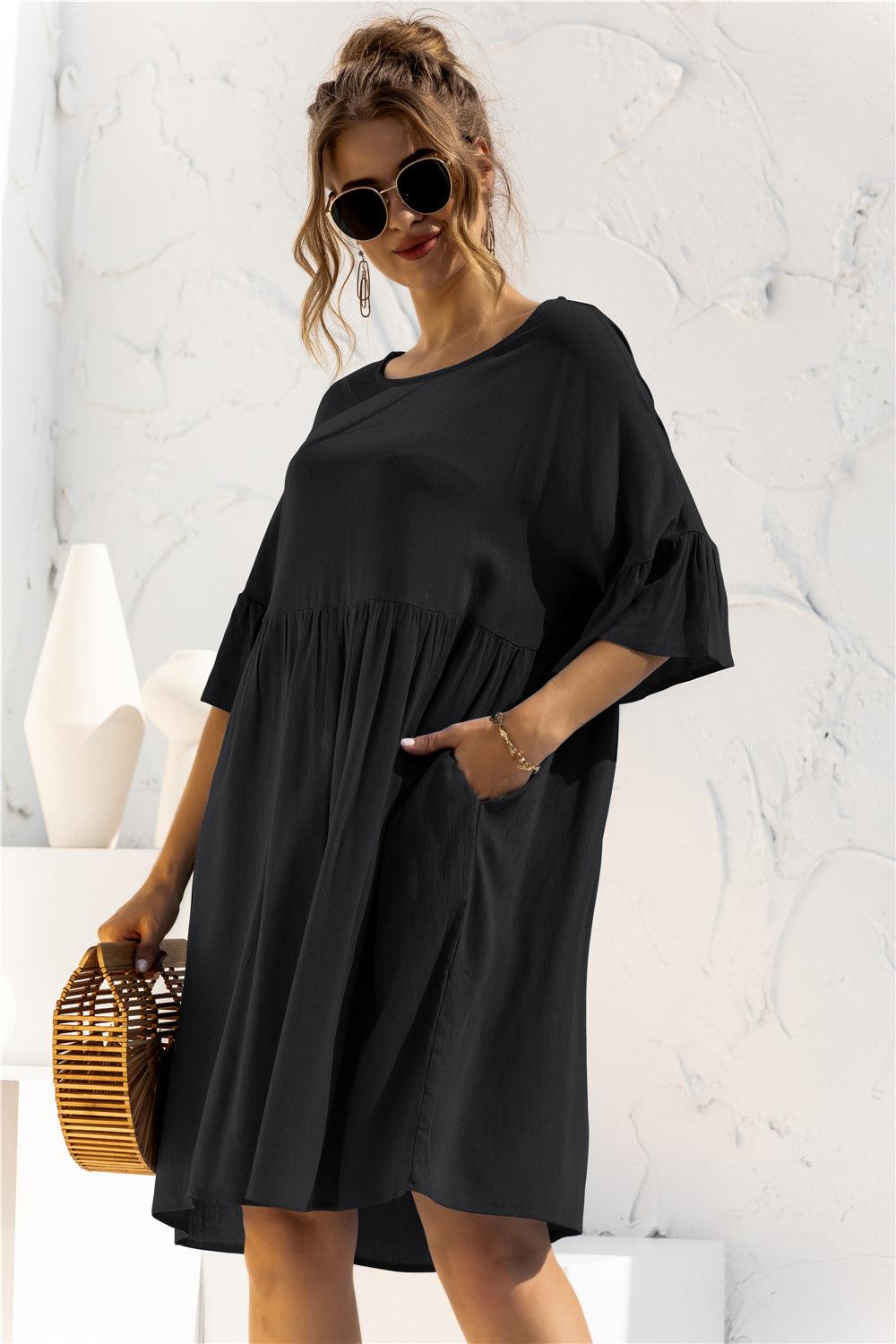 Ruffle Cuff Smock Dress