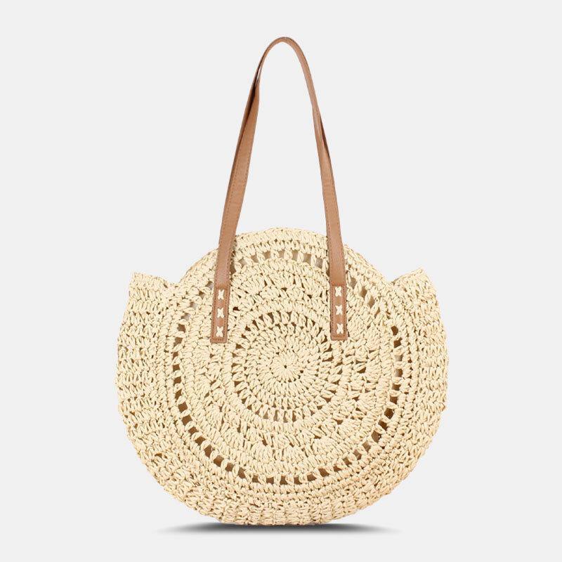 Bolso de paja con rayas simples para mujer, bolso de mano, bolso de playa Retro 