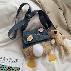 Women Lamb Wool Cute Soft Cartoon Duck Shape All-match Small Shoulder Bag Crossbody Bag