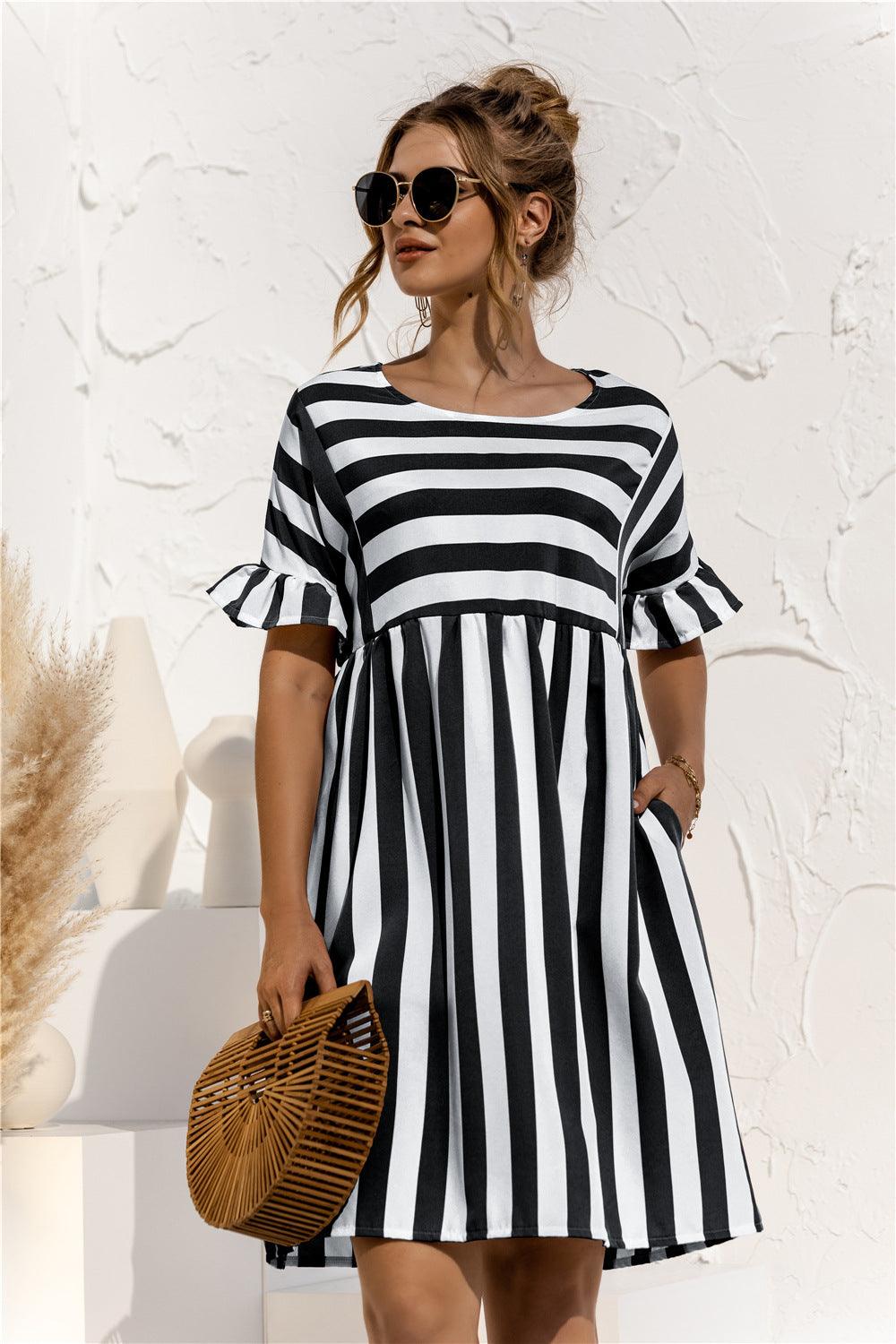 Striped Ruffle Sleeve Dress