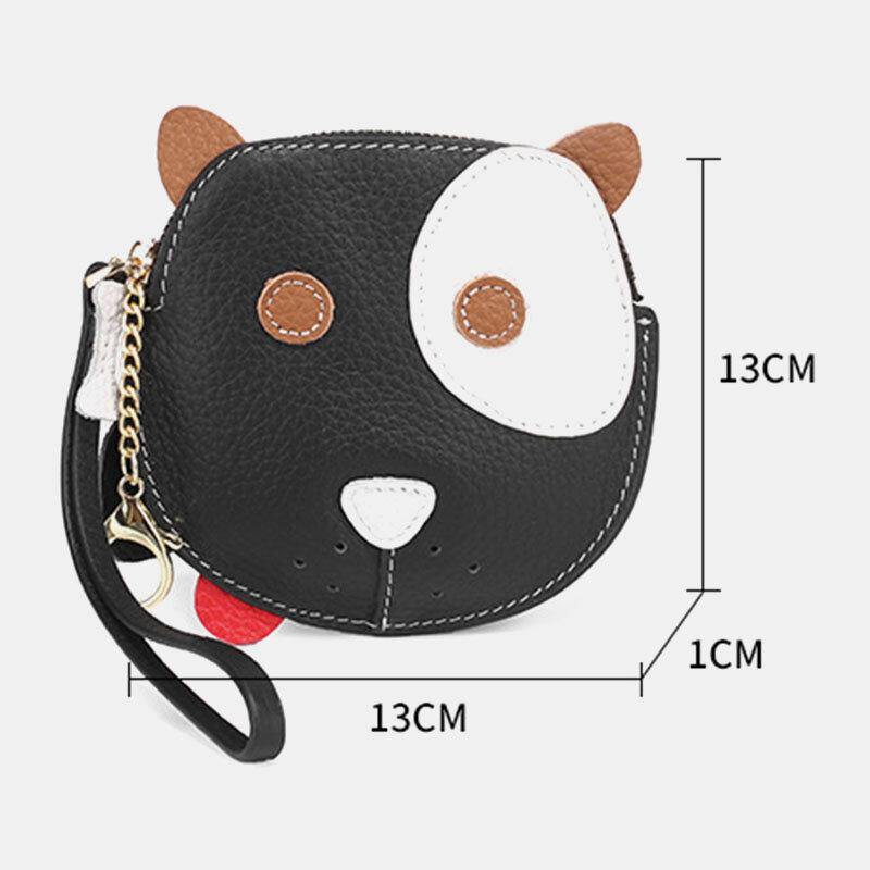 Women Genuine Leather Cowhide Cute Cartoon Dog Pattern Small Storage Bag Coin Bag