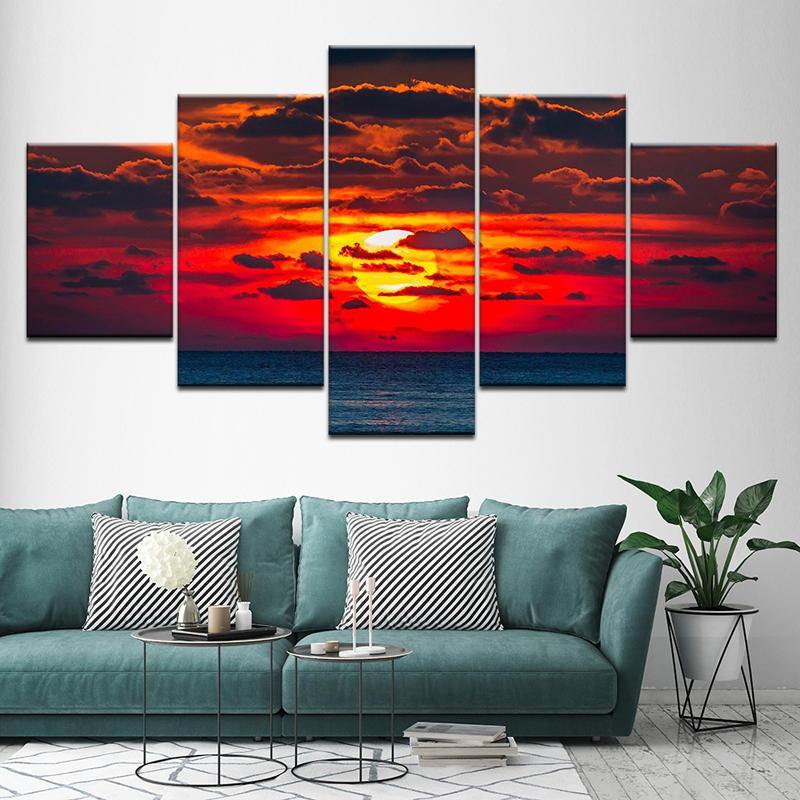 5 Stück Wandgemälde für Zuhause, Schlafzimmer, Dekoration, HD-Kunst, Sonnenuntergang, Sprühmalerei, Leinwand 