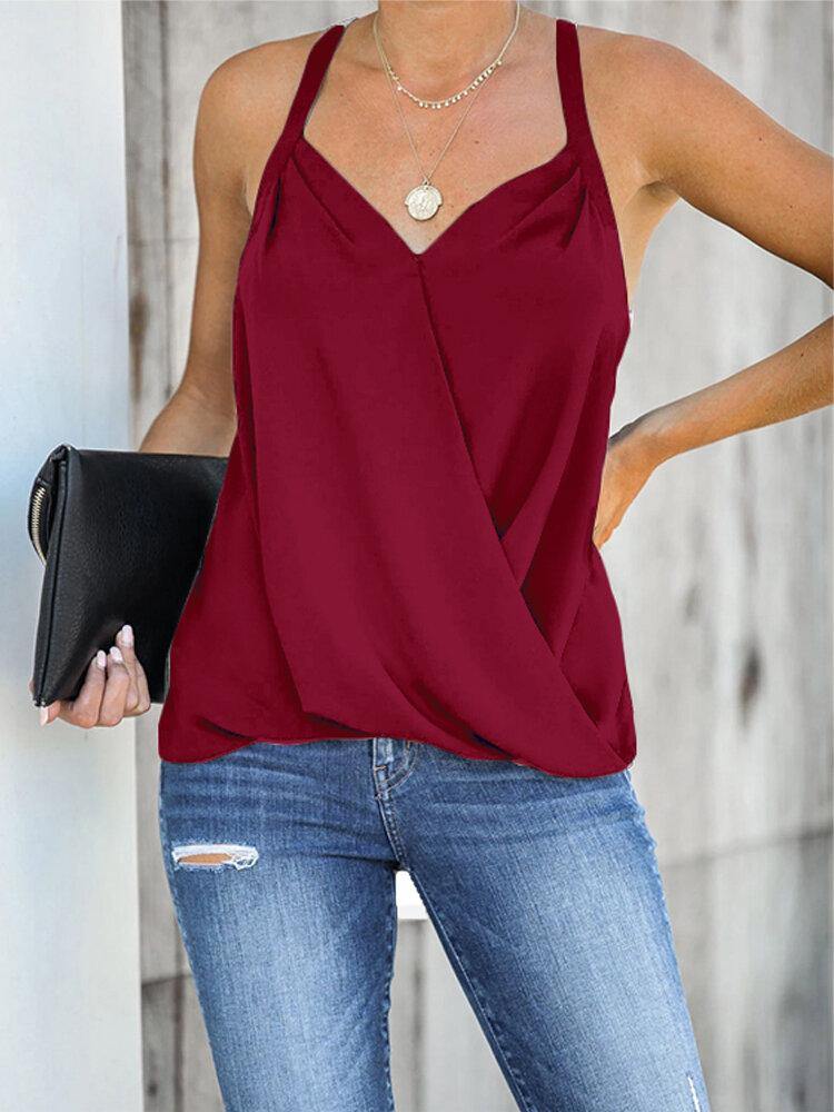 Lässiges, burgunderrotes Neckholder-Tanktop mit V-Ausschnitt, ärmellos vorne und überkreuzt, elegantes Tanktop 