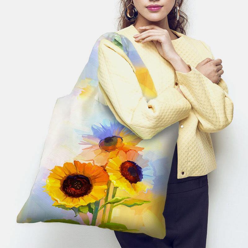 Bolso de verano con estampado de girasol y estampado de girasoles de nailon para mujer, bolso de hombro, bolso de mano 