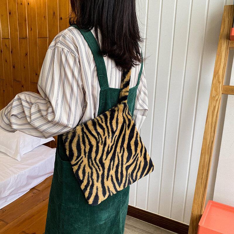 Women Felt Large Capacity Soft Cute Floral Animal Leopard Pattern Shoulder Bag Handbag Crossbody Bag