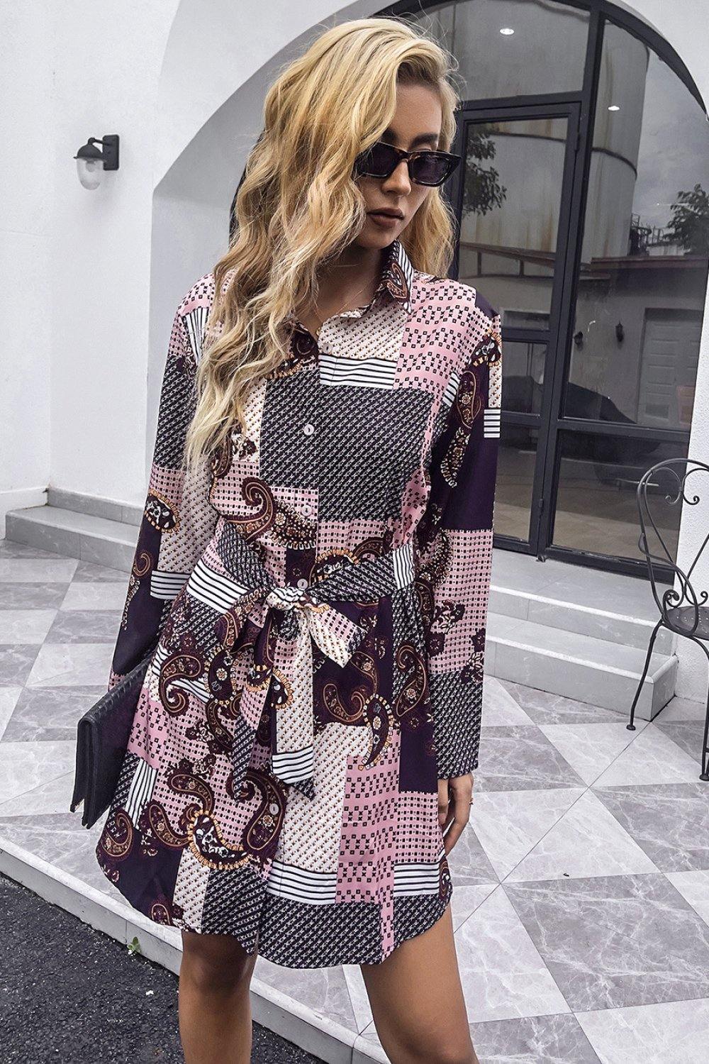 Patchwork Button Down Shirt Dress