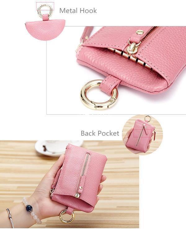 Genuine Leather Women Zipper Card Holder Girls Small Coin Bags Key Chain Bags