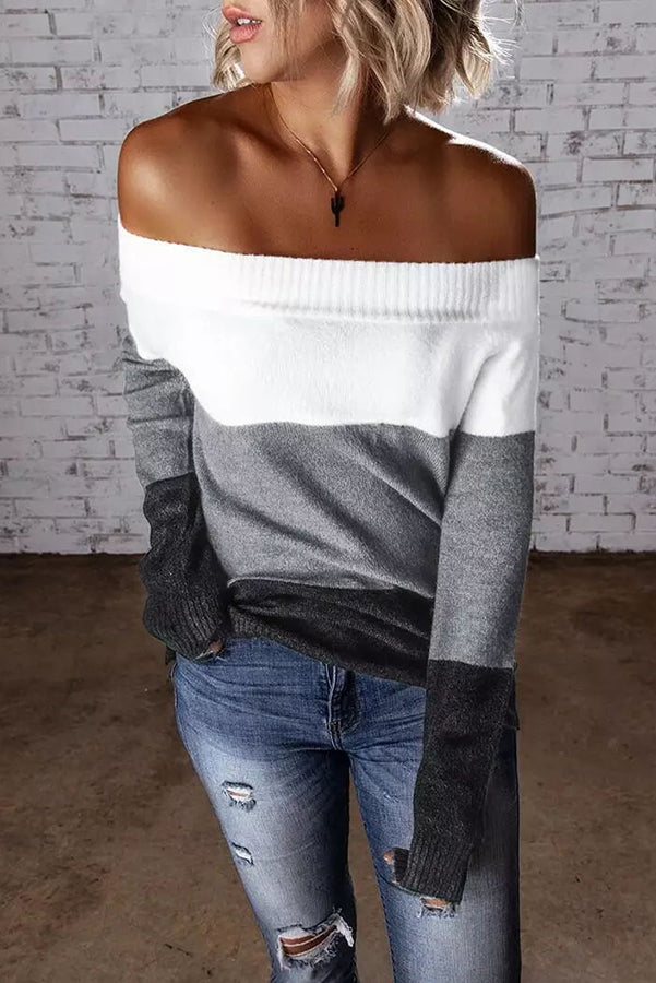 Lilipretty Lovely Chill Color Block Off Shoulder Sweater