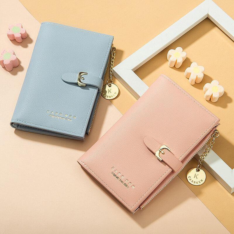 Women PU Leather Thin Solid Color Bifold Card Holder Wallet