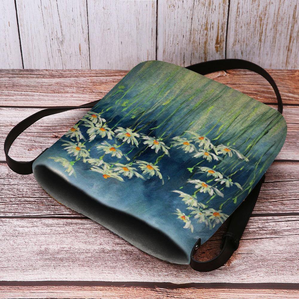 Women Felt Flowers Pattern Prints Crossbody Bag Shoulder Bag